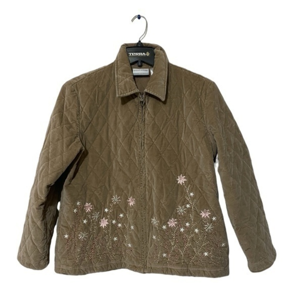 Alfred Dunner Womens Petite Beige Quilted Embroidered Chore Jacket Size 12P